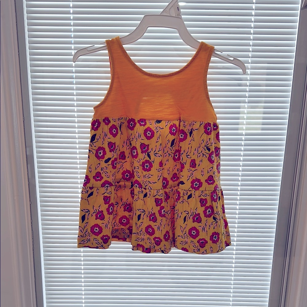 Boho Floral Sleeveless Tank Top Women M Orange Pink Scoop Neck Summer Casual